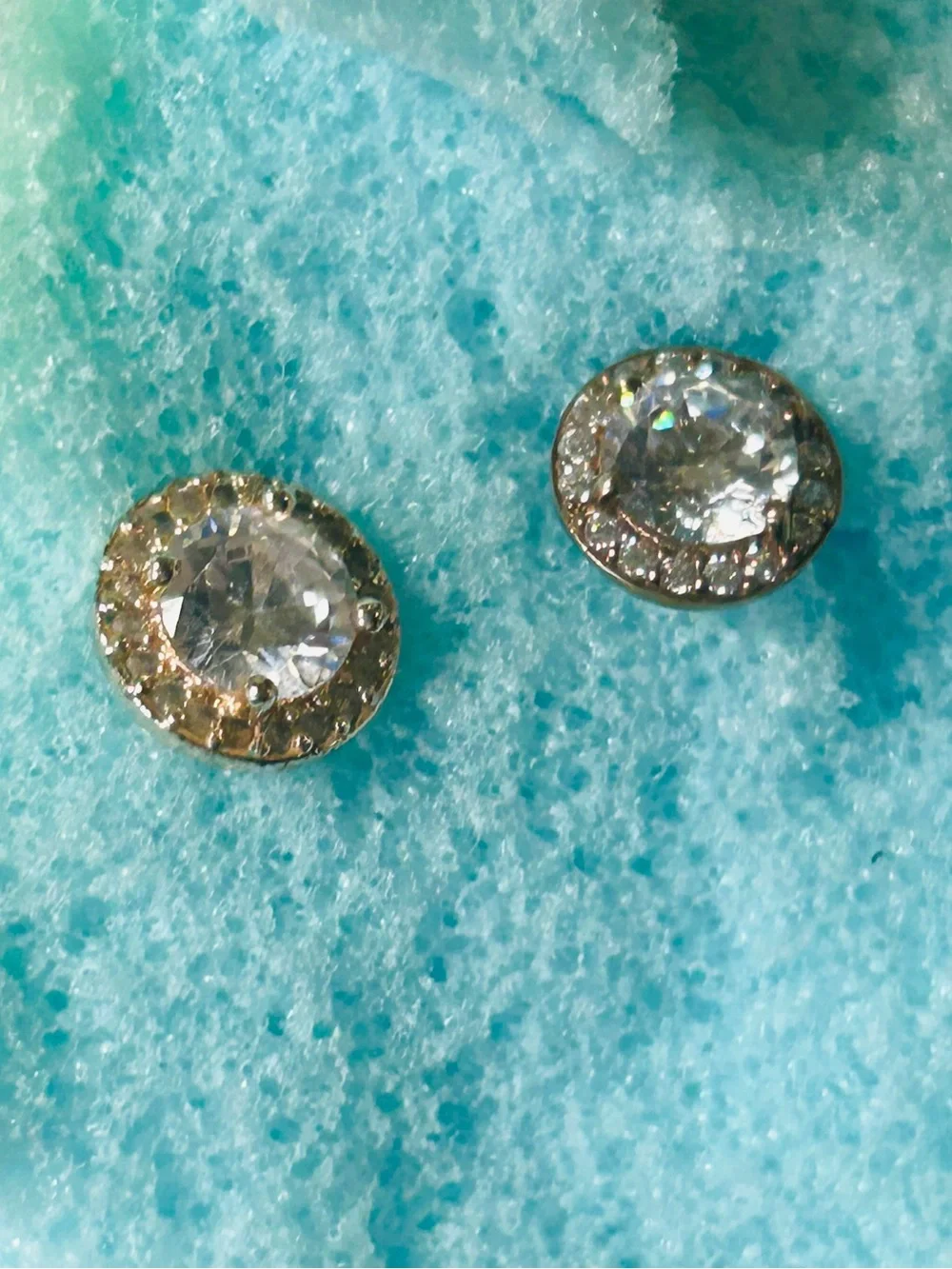 Round Gold Crystal Halo Stud Earrings in Clear